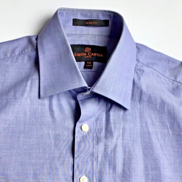 Simon Carter London classic  blue fil a fil slim  cotton shirt Sz 15 .5 ~39 cm - Picture 1 of 8